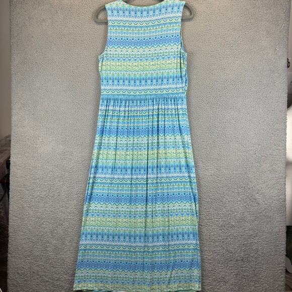 J Jill Dress Medium Blue Beachy Coastal Resortwear Cruise Stretchy Jersey Midi - Picture 8 of 8